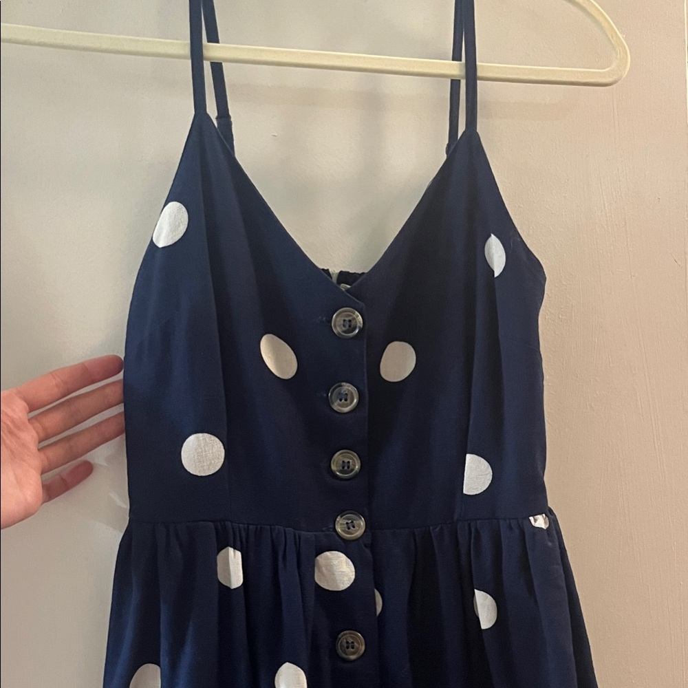 Navy Blue Polka Dot Dress with Buttons